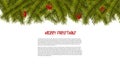 Background with vector Christmas tree branches and space for text. Realistic fir-tree pine tree border, frame isolated on white. Royalty Free Stock Photo