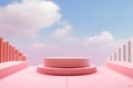 Background vector 3d pink rendering with podium and minimal cloud scene, minimal product display background