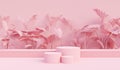 Background vector 3d pink rendering with podium and minimal pink stage, minimal podium product background 3d rendering geometric