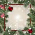 Background with vector Detailed christmas tree branches and red Christmas balls