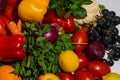 Background of vegetables different fresh farm vegetables. Food or Healthy diet concept, top view and light effects. Composition