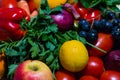 Background of vegetables different fresh farm vegetables. Food or Healthy diet concept, top view and light effects. Composition