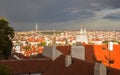 Background view of the city over the red roofs of old Prague from the Prague Castle