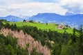Background view landscape Alpine village on a plateau surrounded by mountains Rennon in Tirol Royalty Free Stock Photo