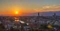 Background view of the panorama of the old city of Florence, overlooking the Arno River, the Ponte Vecchio Royalty Free Stock Photo