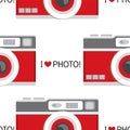 Background of vintage photo cameras. Vector illustration for a card or poster, print on clothes. Photo camera old school. Royalty Free Stock Photo