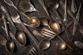 Background of vintage silver cutlery Royalty Free Stock Photo