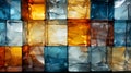 Background from a wall lined with old glass colored blocks