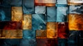 Background from a wall lined with old glass colored blocks