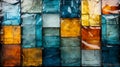 Background from a wall lined with old glass colored blocks