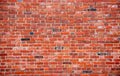 Background on wall texture. Bricks in redbrick masonry. Wall on surface pattern. Background for rustic facade. Royalty Free Stock Photo
