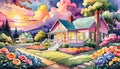 Background wallpaper colorful light clouds flowers evening rural country home Royalty Free Stock Photo