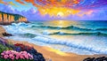 Background wallpaper colorful light seashore ocean wave action flowers