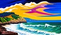 Background wallpaper colorful ocean breeze seashore waves painting Royalty Free Stock Photo