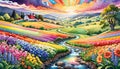 Background wallpaper colorful rainbow evening valley storm cloud flower color Royalty Free Stock Photo