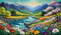 Background wallpaper colorful river light flower blossom artist brush stroke