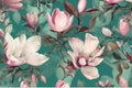 decoration pattern floral design background flower magnolia wallpaper watercolor seamless leaf. Generative AI. Royalty Free Stock Photo