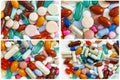 Drugs pills supplements pile collage