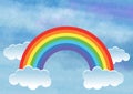 Background or wallpaper with rainbow over blue sky with clouds. Illustration. Royalty Free Stock Photo