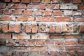 Background wallpaper of red orange cracked weathered old wrecked uneven rough brick wall, pattern, grunge surface