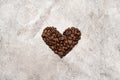 Background or wallpapper - heart made of coffee beans on congrete Royalty Free Stock Photo