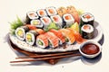 Background wasabi seafood japan roll japanese fish food sushi rice salmon Royalty Free Stock Photo