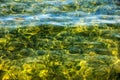 Background of the water of Lake Traunsee in the coastal area. Colorful texture of stones under water Royalty Free Stock Photo