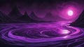 background with water and moon dark and mysterious water pool with swirls and currents. The water is black and purple, Royalty Free Stock Photo