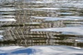 The background of the water surface on the river with a highly distorted reflection of the old building. Royalty Free Stock Photo