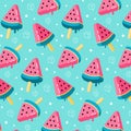 Background with watermelon ice cream. Cute summer cartoon seamless pattern. Royalty Free Stock Photo