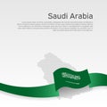 Background with wavy flag and mosaic map of saudi arabia. Saudi Arabia flag with wavy ribbon on white. National poster design