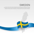 Background with wavy flag and mosaic map of sweden. Sweden flag with wavy ribbon. National poster design. Business booklet. State