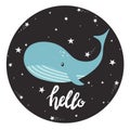 Background with whale, stars and text