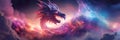 Background with whimsical dragons soaring through colorful nebulas, creating a fantastical cosmic scene.