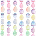 Watercolor seamless background with colorful Easter eggs Royalty Free Stock Photo