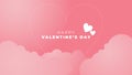 Background with white hearts, clouds on pink. Valentine background design vector template