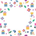 background wiht flowers and gifts icons.