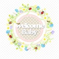 Background wildflowers wreath and banner, welcome baby. vector illustration