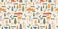 Background with wind farm, Canberra, Sydney Opera House, kangaroo, ostrich, camel, desert and cactus. Australia seamless pattern Royalty Free Stock Photo