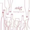 Background with wine glasses and bottles. Set of elements in a linear style. Royalty Free Stock Photo