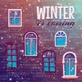 Background of winter with building wall. Vector