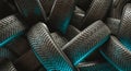 background of winter tyres piled up