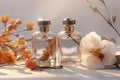 woman cosmetic smell perfume glass scent aroma bottle container flower fragrance. Generative AI.