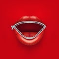 Background Womans mouth with open lips. Concept of boycott.