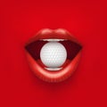 Background of Womans open mouth with golf ball in