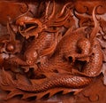 Background wood carving of a dragon