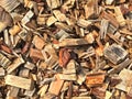 Background of wood shavings and wooden splinters Royalty Free Stock Photo