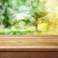 Background with wooden deck table Royalty Free Stock Photo