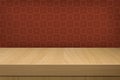 Background with wooden deck table over vintage wallpaper Royalty Free Stock Photo