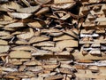 Background of wooden boards arranged end faces